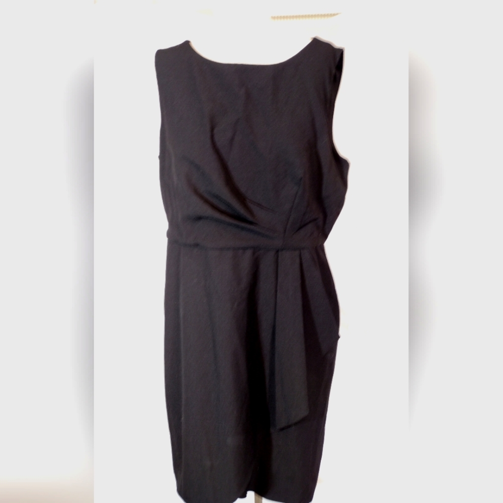 Worthington TAG Shift dress, short black, Sleeveless, ruched ruffle, zip, 14P